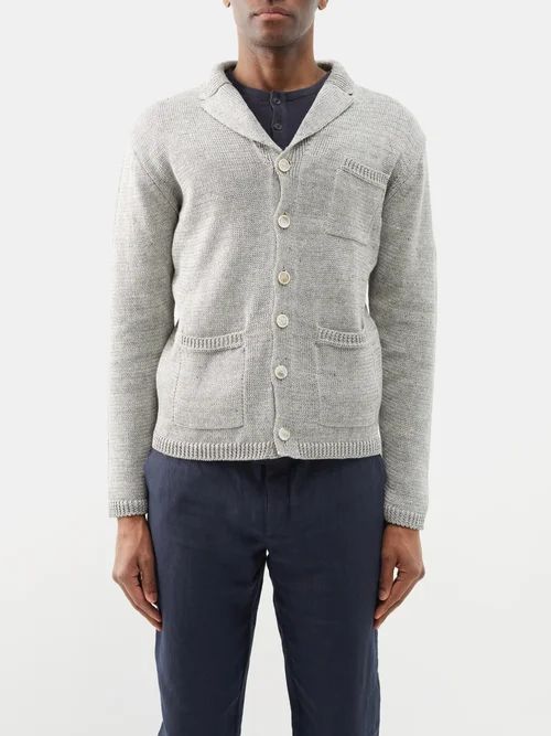 Donegal Knitted-linen Cardigan - Mens - Light Grey