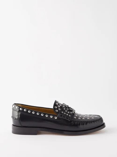 Interlocking G Studded-leather Loafers - Mens - Black