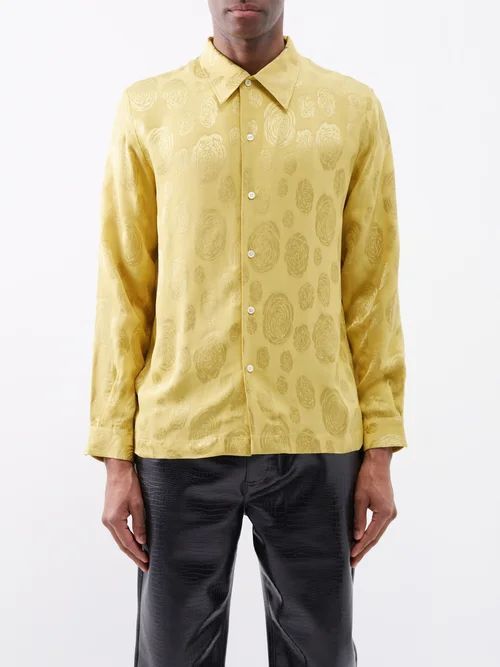 Jagou Floral-jacquard Shirt - Mens - Yellow