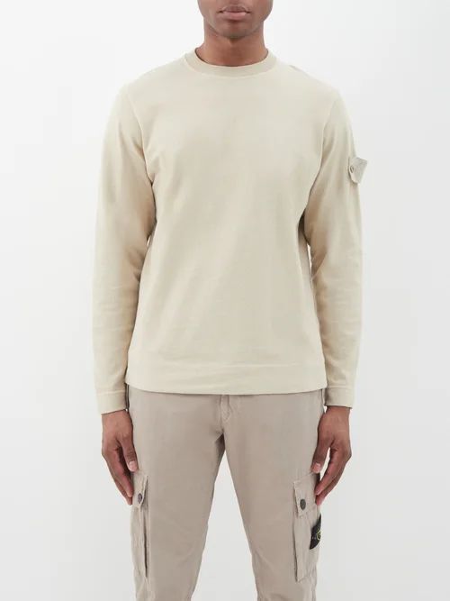 Logo-patch Cotton-jersey Sweatshirt - Mens - Beige