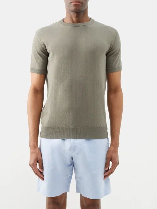 Organic-cotton Knitted T-shirt - Mens - Khaki