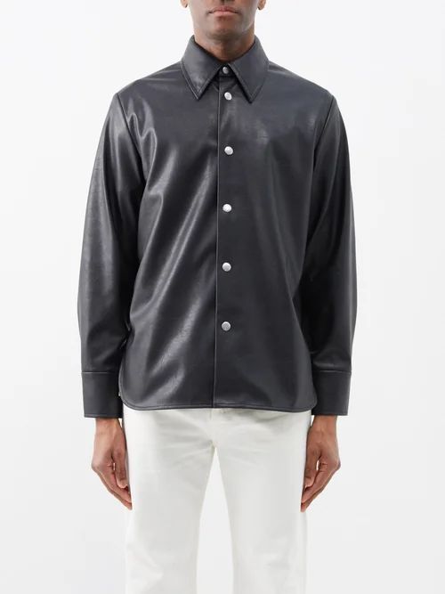 Rainier Faux-leather Overshirt - Mens - Black