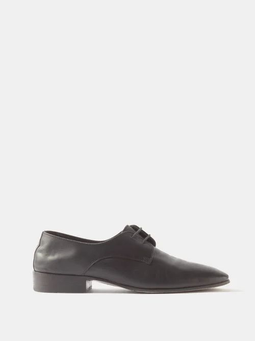 Square-toe Grained-leather Shoes - Mens - Black
