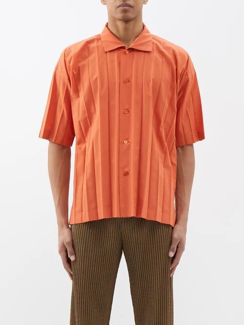 Technical-pleated Short-sleeved Shirt - Mens - Orange