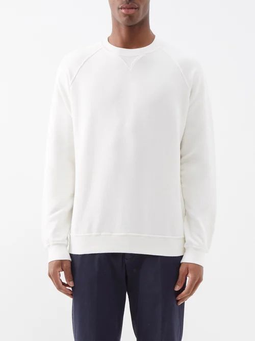 Crew Neck Cotton-jersey Sweatshirt - Mens - Off White