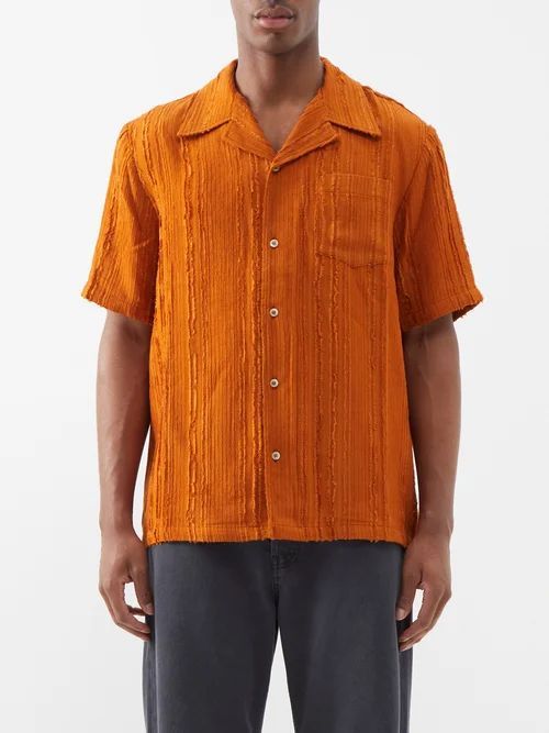 Dalian Slubbed-striped Shirt - Mens - Orange