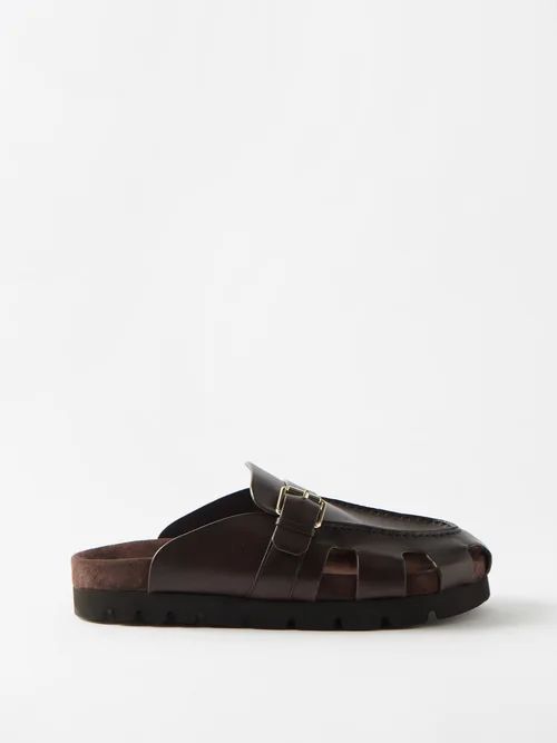 Dale Cutout Leather Backless Loafers - Mens - Dark Brown