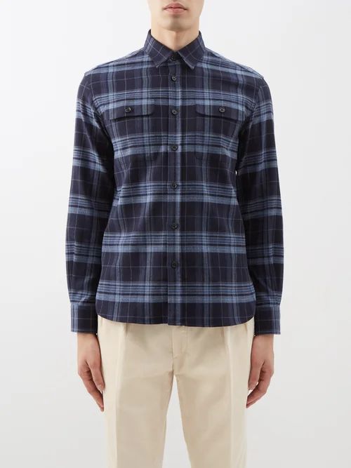 Bradley Check-cotton Flannel Shirt - Mens - Blue Check