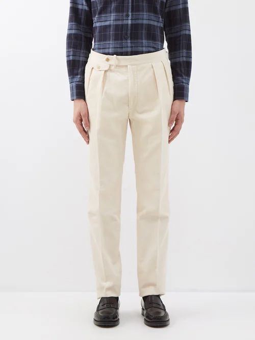 Gregory Pleated Corduroy Trousers - Mens - Cream