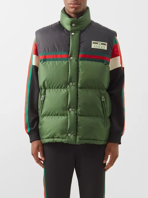 Logo-patch Quilted Down Gilet - Mens - Green Multi