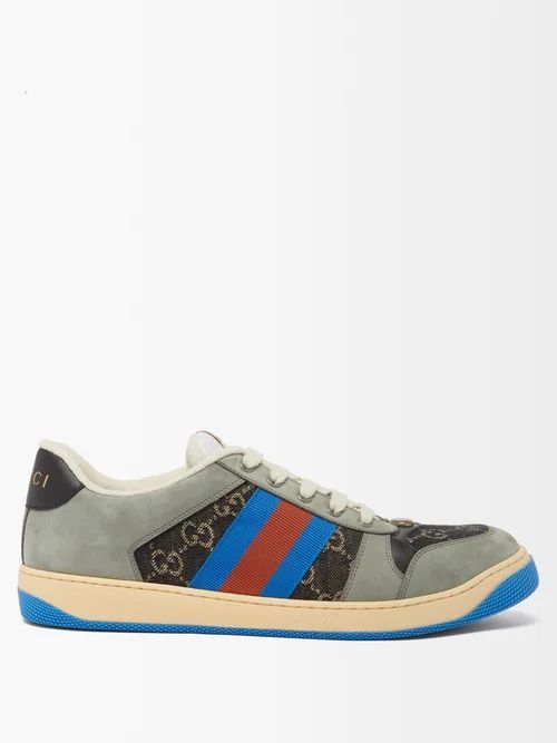 Screener Gg-cotton And Suede Sneakers - Mens - Multi
