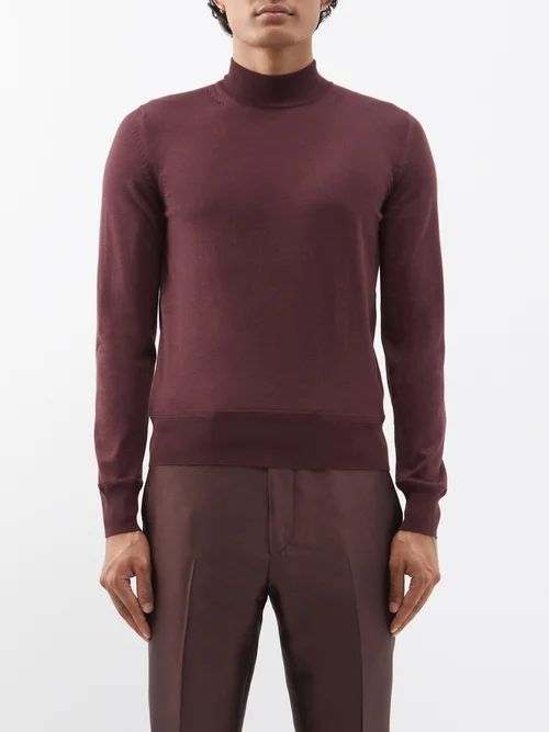 High-neck Cashmere-blend Sweater - Mens - Dark Brown