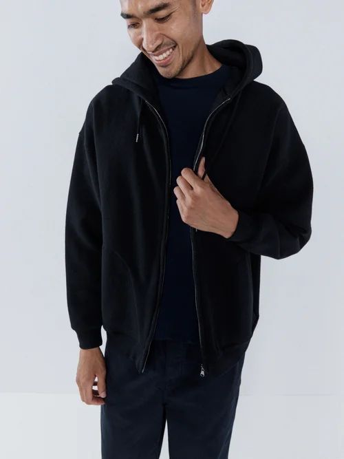 Recycled Cotton-blend Oversized Zip Through Hoodie - Mens - Black