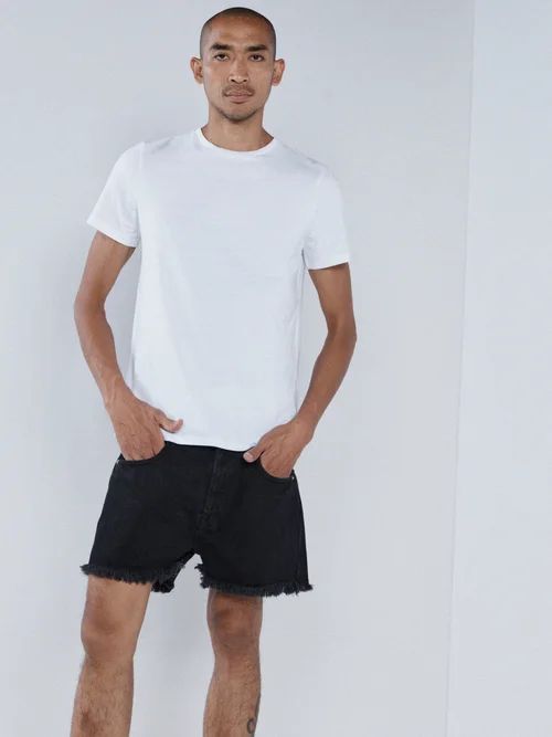 Organic Denim Frayed Hem Shorts - Mens - Black