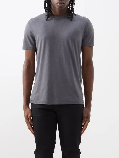 Ribbed Lyocell-blend Jersey T-shirt - Mens - Grey