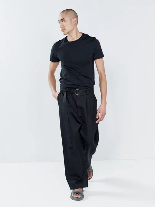 Fluid Wide-leg Cotton-blend Trousers - Mens - Black