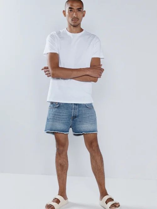 Organic Denim Frayed Hem Shorts - Mens - Indigo
