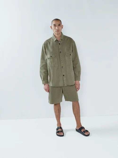 Baggy Organic-cotton Twill Army Shorts - Mens - Khaki