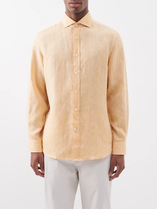 Slubbed-linen Shirt - Mens - Yellow
