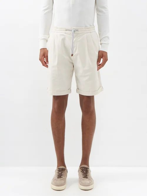 Pleated Cotton-blend Gabardine Shorts - Mens - Cream