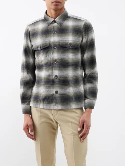 Plaid Brushed-cotton Shirt - Mens - Grey Multi