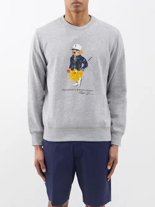 Bear-print Cotton-blend Sweatshirt - Mens - Heather Grey