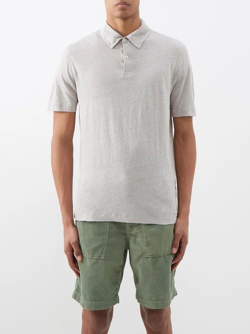 Linen-knit Polo Shirt - Mens - Grey