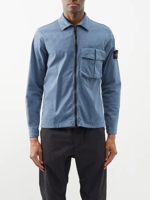 Organic Cotton-blend Zipped Overshirt - Mens - Dark Blue
