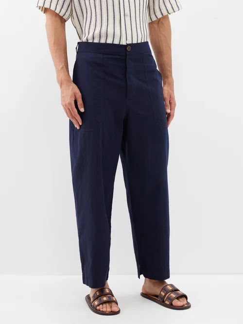 El Pepe Straight-leg Recycled Cotton Trousers - Mens - Navy