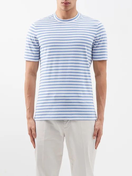 Striped Cotton-jersey T-shirt - Mens - Blue Multi