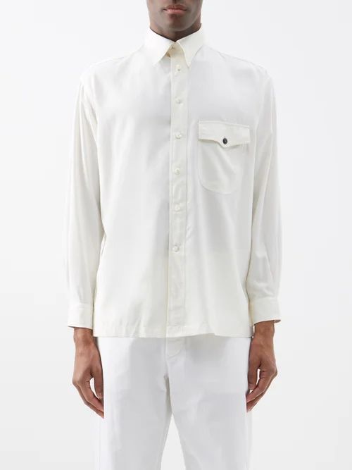 Patch-pocket Silk-canvas Shirt - Mens - Beige