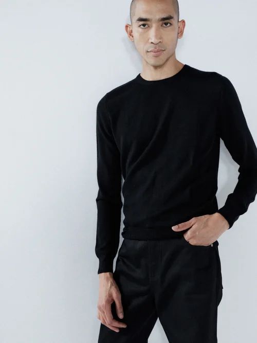 Fitted Responsible Merino-wool Crew-neck Sweater - Mens - Black