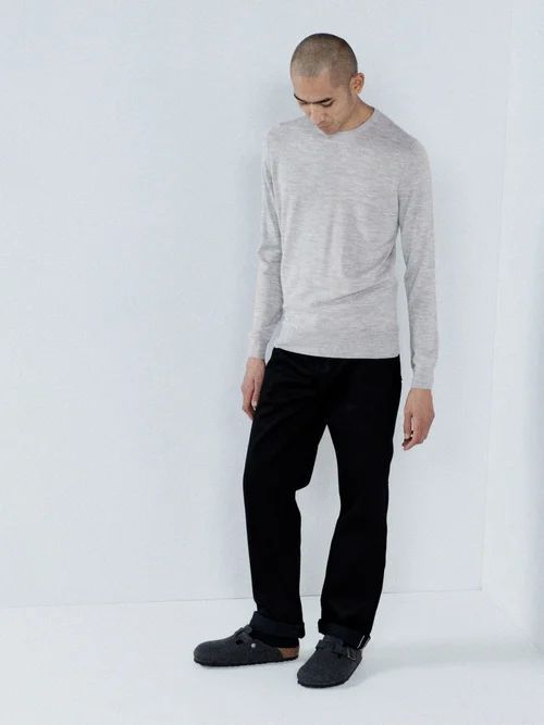 Fitted Responsible Merino-wool Crew-neck Sweater - Mens - Light Grey
