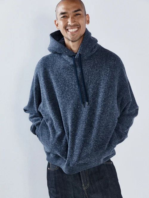 Patch-pocket Cotton-blend Hoodie - Mens - Navy