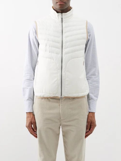 High-neck Quilted-shell Down Gilet - Mens - Cream