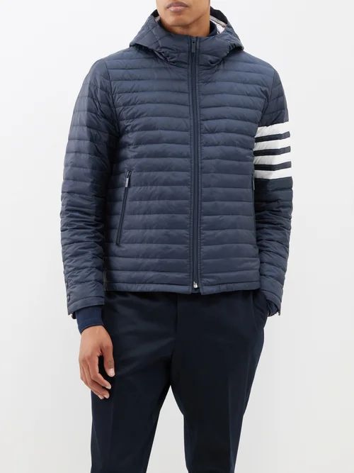 Four-bar Hooded Quilted Down Jacket - Mens - Navy