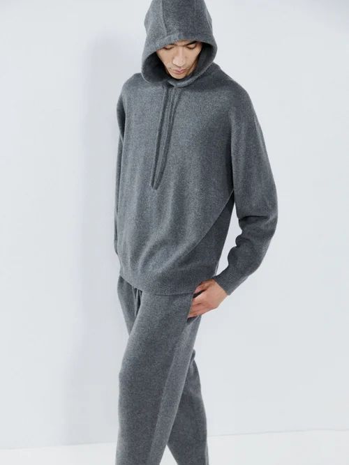 Knitted Responsible Cashmere-blend Hoodie - Mens - Grey