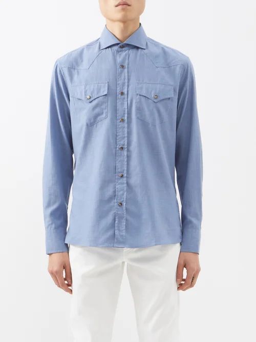 Flap-pocket Cotton Shirt - Mens - Blue