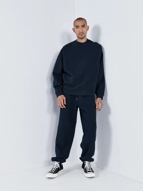 Recycled-yarn Cotton-blend Baggy Trackpants - Mens - Dark Navy