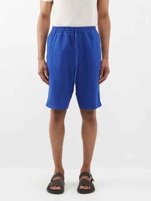 120% Lino - Drawstring-waist Linen Shorts - Mens - Navy