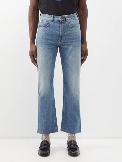 Frayed-hem Wide-leg Jeans - Mens - Light Blue