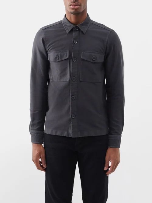 Flap-pocket Cotton-satin Overshirt - Mens - Grey