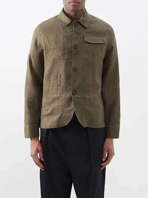 Hythe Five-pocket Front Linen Overshirt - Mens - Khaki