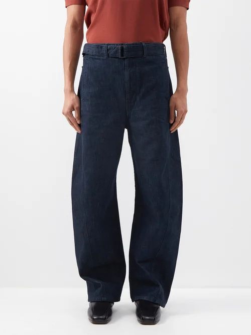 Belted Curved-leg Jeans - Mens - Blue