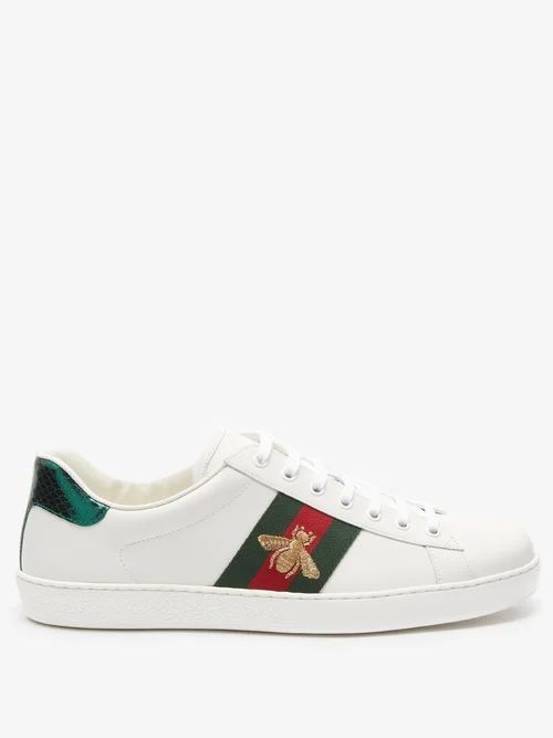 Ace Bee-embroidered Leather Trainers - Mens - White Multi