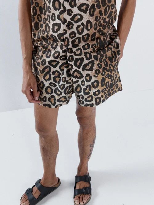 Organic-cotton Leopard Shorts - Mens - Animal