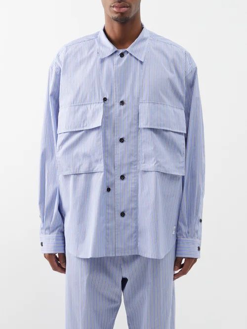 X Thomas Mason Striped Cotton-poplin Shirt - Mens - Blue Stripe