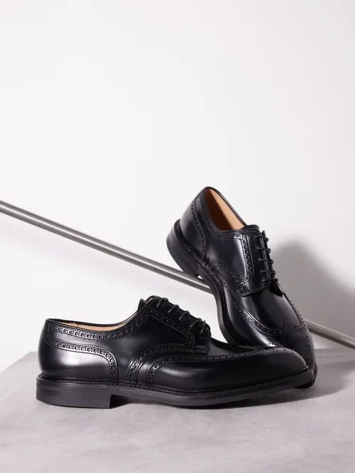 Pembroke Leather Brogue Shoes - Mens - Black