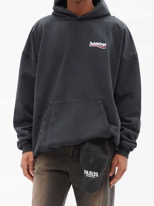 Logo-embroidered Oversized Hoodie - Mens - Black White