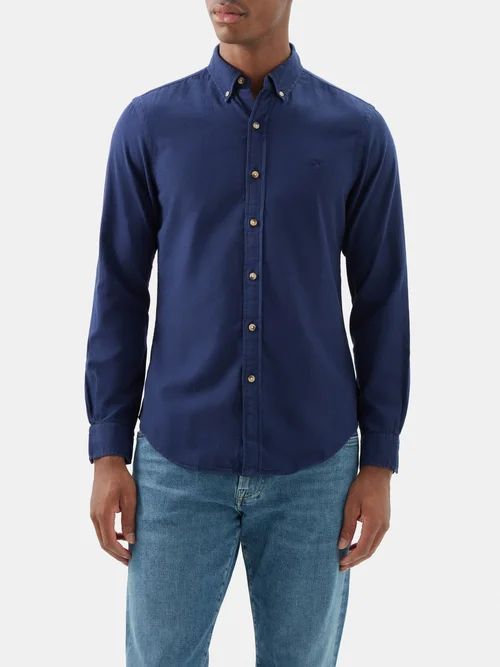 Logo-embroidered Cotton-oxford Shirt - Mens - Navy